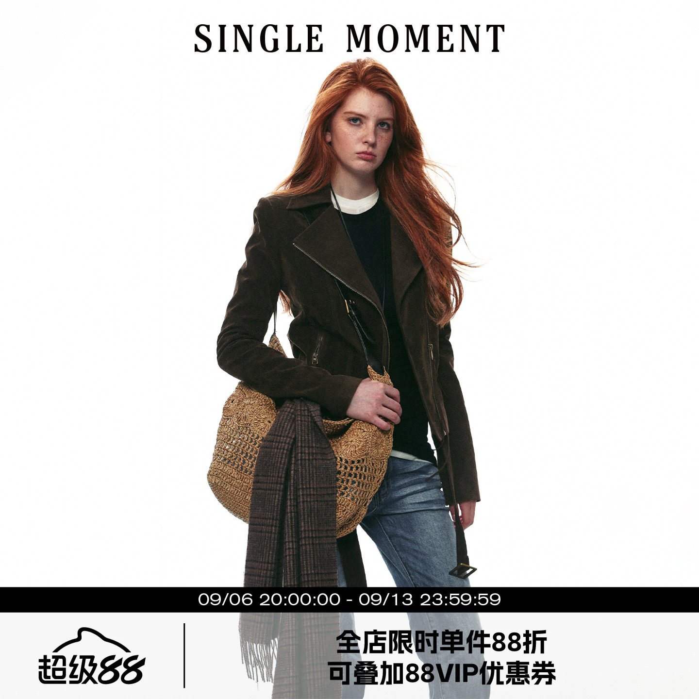 SINGLE MOMENT 26AW法式复古短款通勤机车拉链夹克长袖外套上衣女图片
