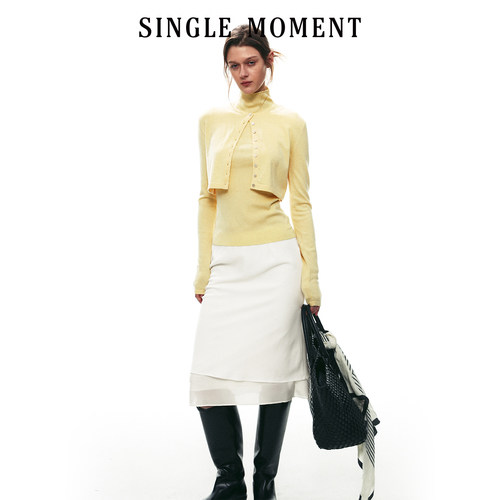 SINGLE MOMENT 26AW法式经典简约堆堆领毛织两件套毛衣开衫上衣女