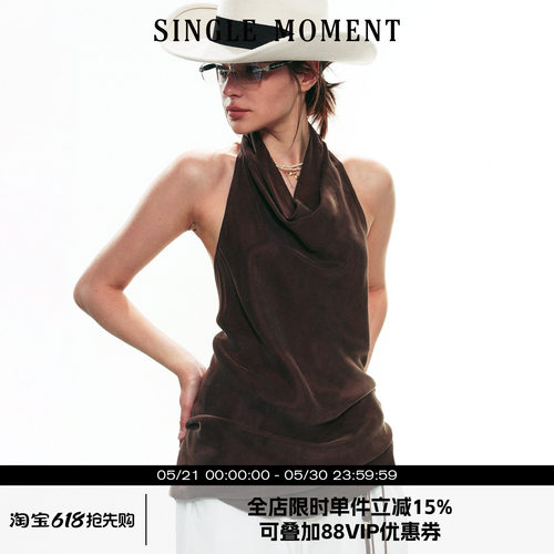 SINGLE MOMENT 25SS夏季新款法式气质挂脖荡领设计露背无袖上衣女