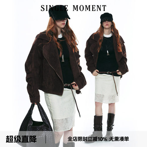 SINGLE MOMENT 25AW法式复古短款麂皮绒翻领夹克外套工装上衣女