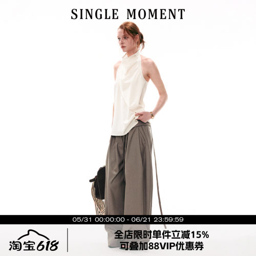 SINGLE MOMENT 26SS法式夏季休闲宽松荡领挂脖无袖上衣背心女