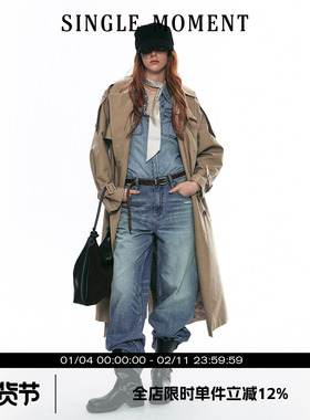 SINGLE MOMENT 25AW法式气质高级感双面缎纹大翻领长款风衣外套女