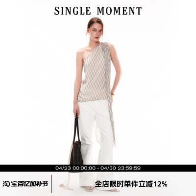 SINGLE MOMENT 26SS法式通勤复古优雅飘带挂脖上衣无袖T恤背心女