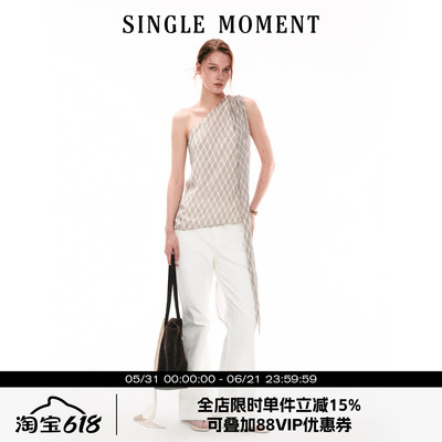 SINGLE MOMENT 26SS法式通勤复古优雅飘带挂脖上衣无袖T恤背心女