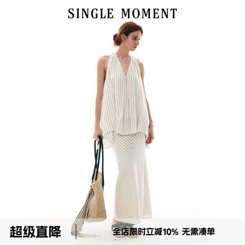 SINGLE MOMENT 26SS法式浪漫挂脖扭花A摆花苞上衣系带斜丝半裙女
