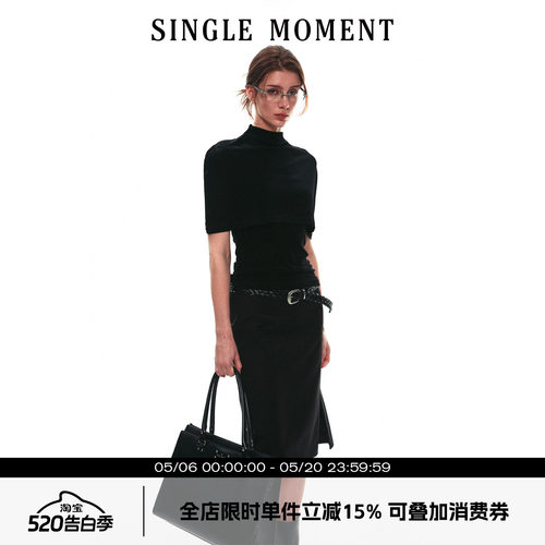 SINGLE MOMENT 26SS法式夏季斗篷式针织醋酸吊带两件套背心上衣女