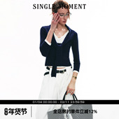 SINGLE 针织衫 MOMENT 25SS巴素兰毛条露肩假两件上衣打结系带长袖