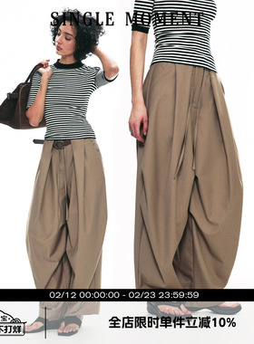 SINGLE MOMENT 25SS西裤阔腿伞兵裤抗皱垂感宽松设计休闲裤长裤女