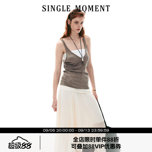 SINGLE MOMENT 26SS夏季宽松休闲透气真两件撞色吊带背心上衣女
