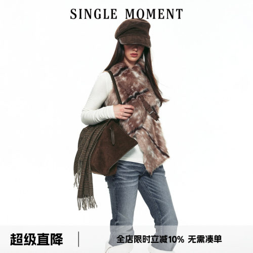 SINGLE MOMENT 26AW法式通勤斜门襟皮袢环保皮草保暖马甲外套女冬