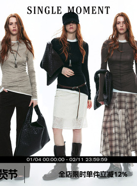 SINGLE MOMENT 25AW法式莱赛尔羊毛混纺叠穿长袖T恤打底衫上衣女