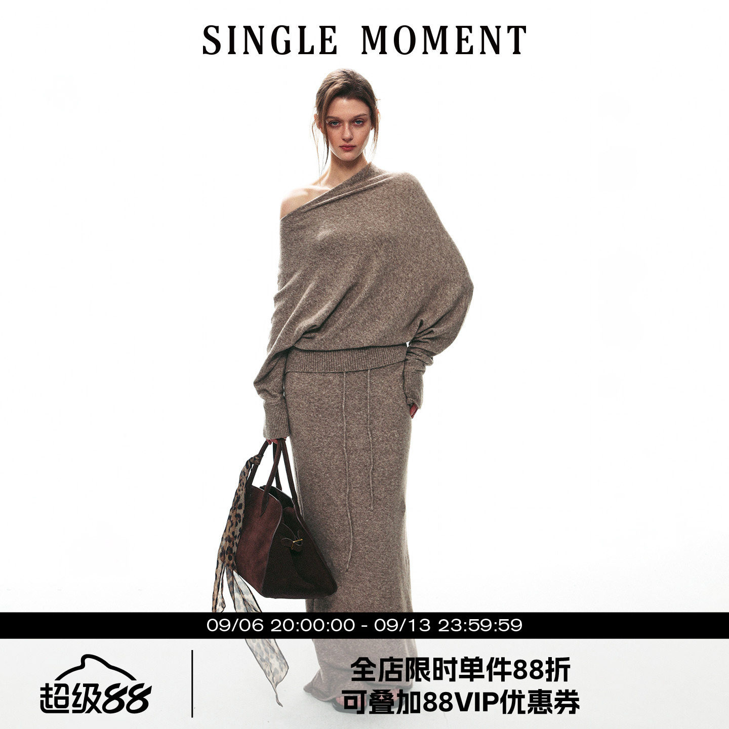 SINGLE MOMENT 26AW法式休闲风不对称一字斜肩松弛感套头毛衣上衣图片