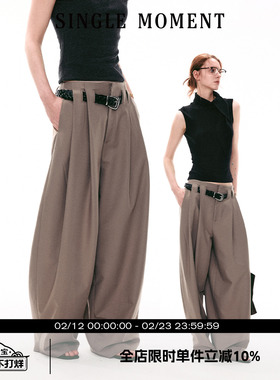 SINGLE MOMENT 26SS法式叠褶连腰宽松休闲百搭显瘦长裤阔腿裤女