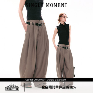 SINGLE MOMENT 26SS法式叠褶连腰宽松休闲百搭显瘦长裤阔腿裤女