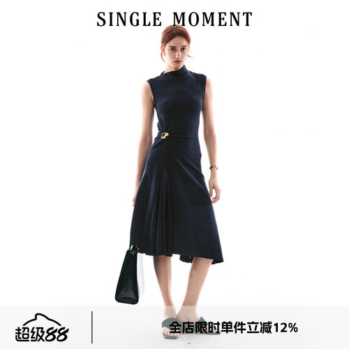 SINGLE MOMENT 26SS法式通勤气质百搭休闲扭结无袖简约连衣裙女