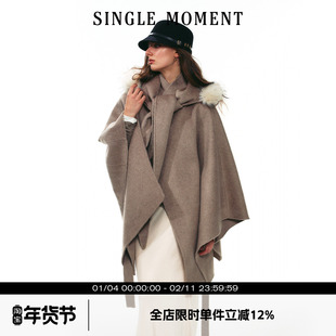 SINGLE MOMENT 25AW法式冬季保暖分体帽双面呢羊毛斗篷外套上衣女