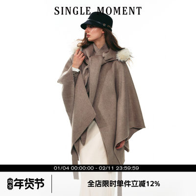 SINGLE MOMENT 25AW法式冬季保暖分体帽双面呢羊毛斗篷外套上衣女
