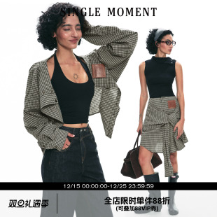 不规则设计两穿格纹半裙衬衫 25SS解构衬衫 裙女 MOMENT SINGLE