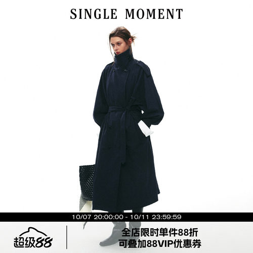 SINGLE MOMENT 26AW复古经典双排扣格纹英伦风长款风衣外套女秋