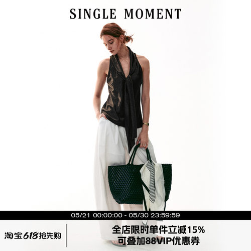 SINGLE MOMENT 26SS法式通勤百搭飘带无袖背心吊带宽松上衣女