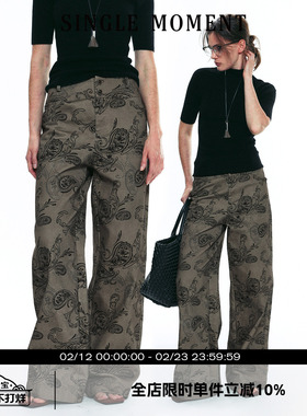 SINGLE MOMENT 25AW法式复古摩登佩斯利纹样宽松修身直筒休闲裤女