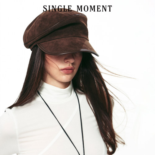 SINGLE MOMENT 26AW法式休闲复古潮流廓形皮革包边报童帽女