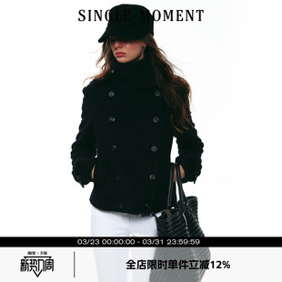 经典 SINGLE 时尚 25AW法式 双排扣正肩斜纹羊毛立领短外套女 MOMENT