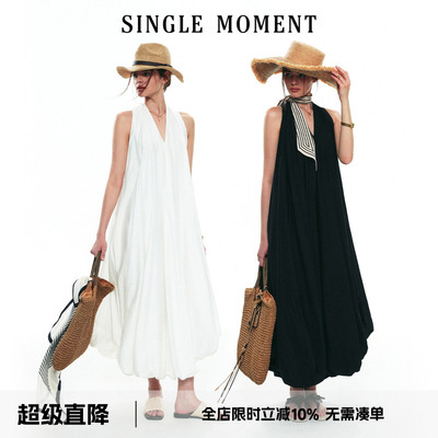 SINGLE MOMENT 25SS夏季法式显瘦优雅浪漫度假V领连衣裙花苞裙女