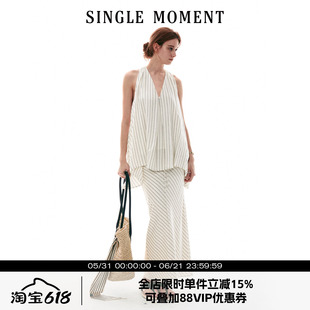 SINGLE MOMENT 26SS法式浪漫挂脖扭花A摆花苞上衣系带斜丝半裙女
