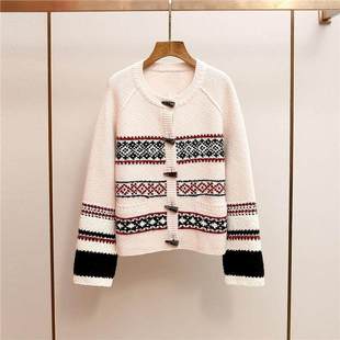 韩系撞色圆领百搭牛角单排扣针织衫 新款 外套 冬季 深圳南油高端女装