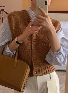 现货 纯色双面穿针织马甲女2025春韩东大门休闲ins外穿马甲slo*b