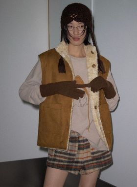 UNITY MODE 两面穿羊羔毛拼接外套女冬氛围感复古保暖马甲251519