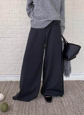 纯棉休闲阔腿裤女冬冬直筒西装裤宽松长裤子530018