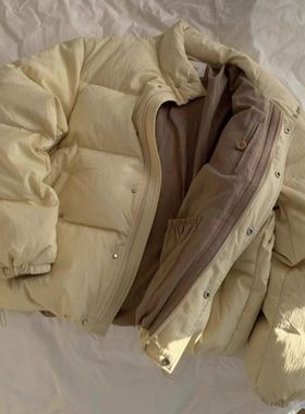 现货 2025韩系简约羽绒服女ler*be宽松短款高蓬90白鸭绒面包服