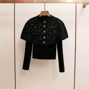 上衣 气质小香风重工镶钻披风显瘦针织衫 深圳南油高端女装 秋冬新款