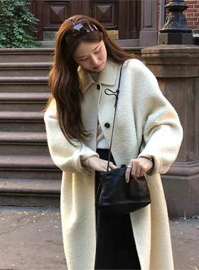现货 oun*e苏力羊驼毛单排扣大衣女气质2024冬高级感长款毛呢外套