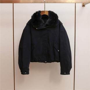 复古大毛领短款 深圳南油高端女装 法式 新款 拉链夹克棉服外套女 冬季
