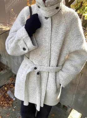 现货 立领羊毛毛呢系腰带大衣女冬季韩风高级感呢外套londonfi*t