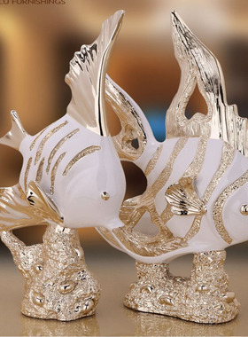 欧式鱼造型电镀树脂工艺品橱窗摆设样板房客厅电视柜玄关装饰摆件