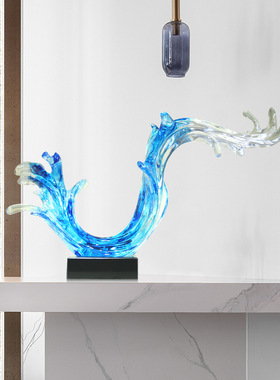 现代抽象透明雕塑摆件客厅玄关创意软装家居装饰品摆设树脂工艺品