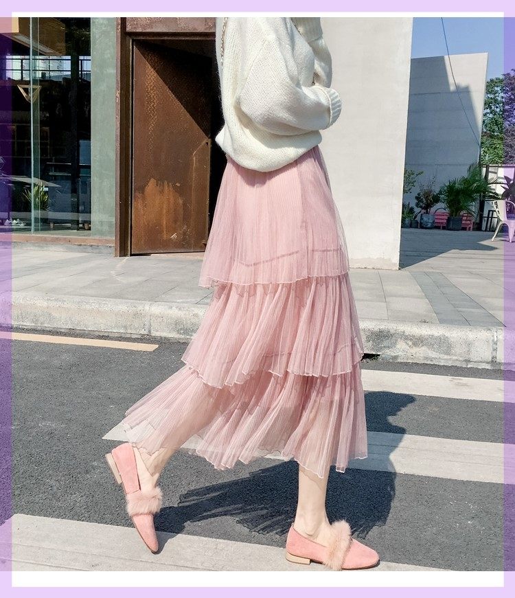 2019款春韩版中长款A型网纱裙白色半身裙女A字高腰百搭叠层蛋糕裙在类目 女装/女士精品, 半身裙中 - 来自Buy2taobao.com提供专业的淘宝代购服务