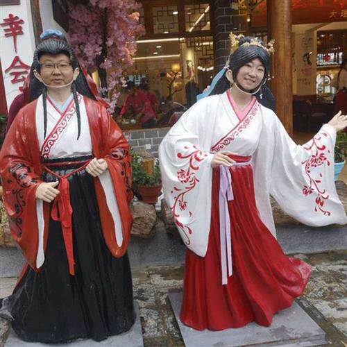 云南大理玻璃钢网红空脸雕塑古代汉服露脸摆件打卡拍照景区装饰