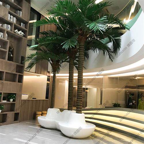 玻璃钢树池会所休闲座椅带绿植花盆椅子商杨休息区大型广场售楼部