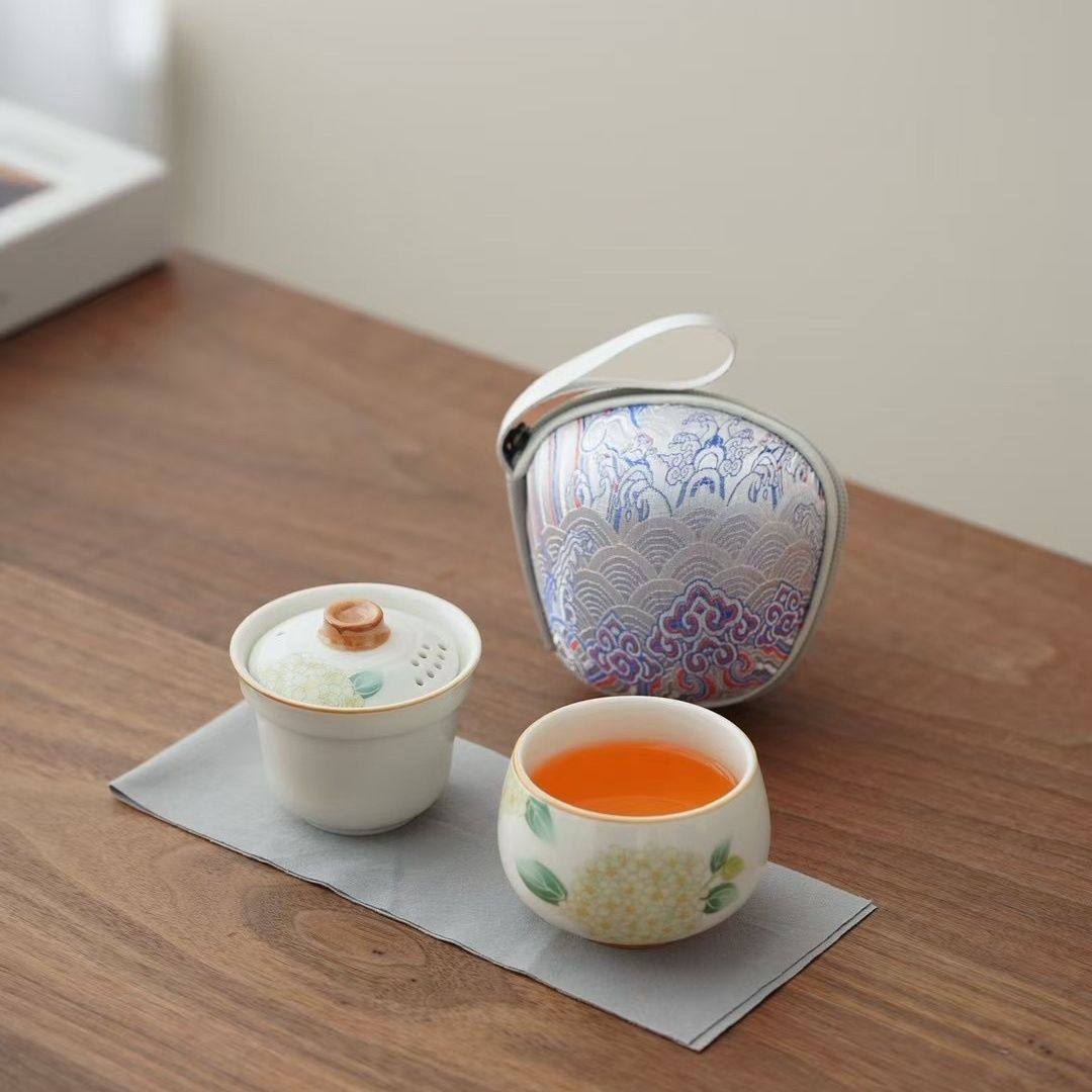 单人一壶一杯2025新款青花汝窑陶瓷旅行茶具套客杯便携式一壶户外