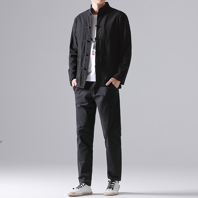 中国风春夏复古唐装衬衫套装中式立领盘扣禅服两件套中山装茶服男,男装,秀禾服,淘宝优惠券,粉丝福利购,淘宝优惠卷