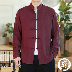 中式春夏亚麻盘扣唐装衬衫复古休闲大码居士服长袖中国风男装茶服