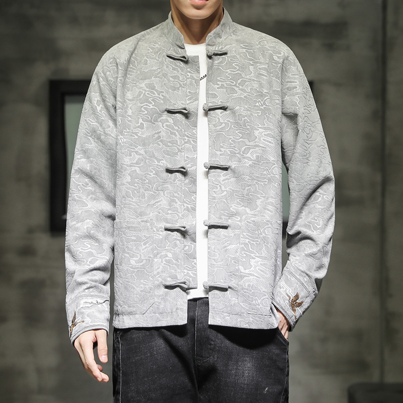 中式刺绣盘扣唐装外套男中国风休闲宽松茶服上衣民族风复古禅修服