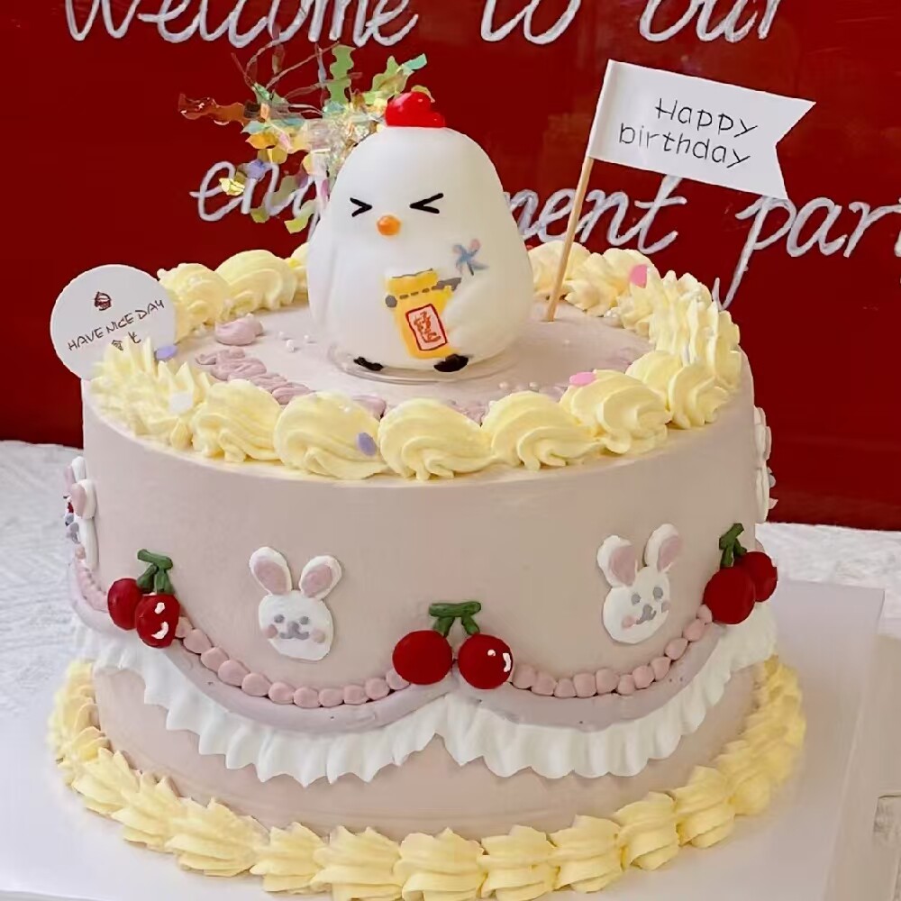 包邮网红卡通小鸡蛋糕装饰摆件 软胶鸡宝宝儿童生日烘焙横幅插件