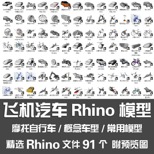 飞机汽车Rhino模型/摩托自行车跑车内饰大巴客车无人机犀牛3D模型-封面