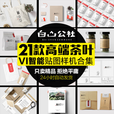 NO.2清新高端茶叶VI智能贴图样机LOGO标志展示效果图包装纸盒素材